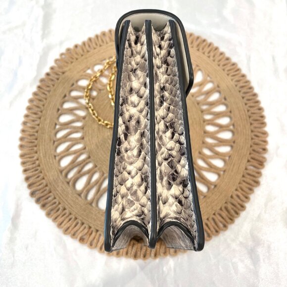 Tory Burch Gemini Link Chain Embossed Medium Shoulder Bag Natural Snakeskin - Picture 6 of 12